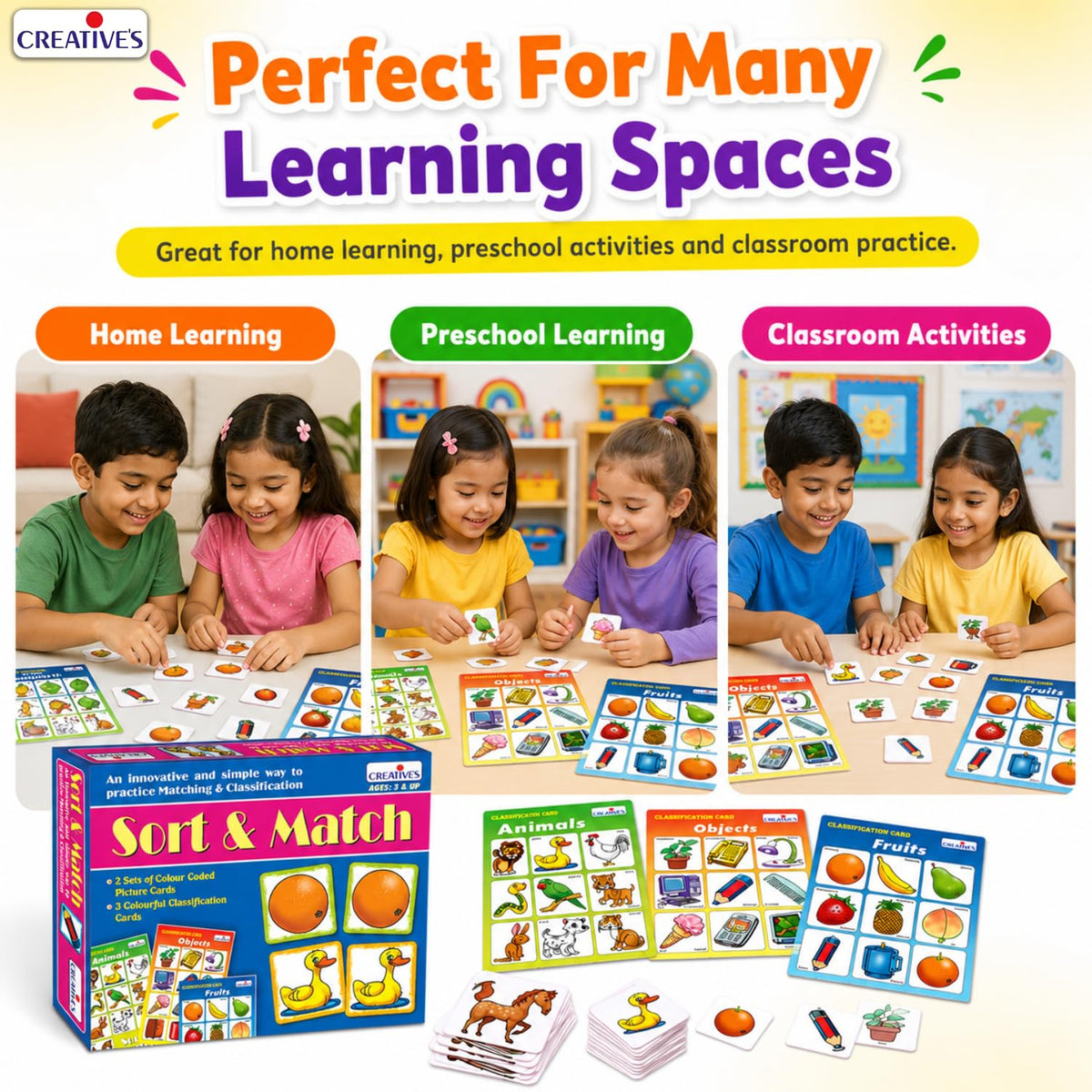 Creative’s Sort & Match | 31 Picture Pairs & Classification Boards | Memory & Sorting Game for Kids | Learn to Match, Group & Classify Everyday Objects | Educational Game for Ages 3+