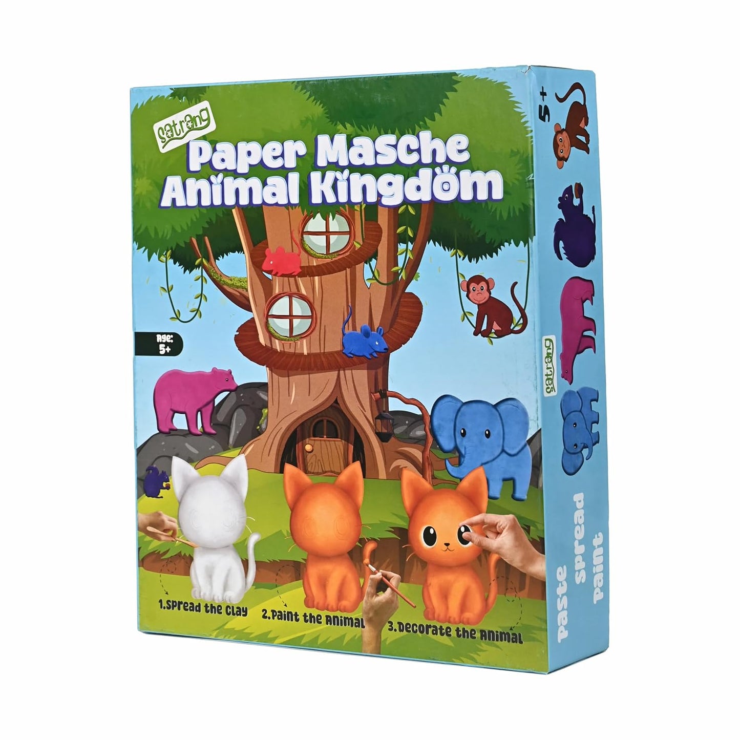 FOLKS WORK Satrang Paper Mache Animal Kingdom, DIY Craft Kit for Kids 5+, 8 Animals with Paint Set and Accessories