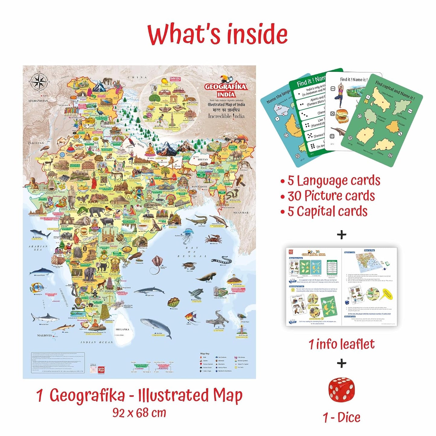 Geografika India Map Game with Flash Cards | Geography Game for Kids 5+ Years | Educational Toy | Birthday & Return Gift | Learn Capitals & Languages Spoken |ScreenFree Learning Activity