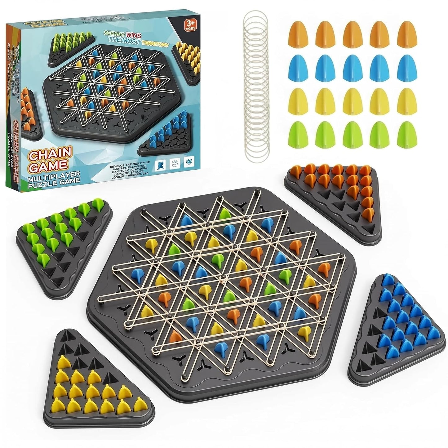 Chain Triangle Chess Game, Rubber Band Puzzle Mind Games for Kids, Board Games for Adults Family 2-4 Players, Brain Treaser Puzzle Strategy Board Game, Gifts for Kids 5+ Years
