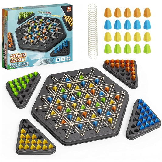 Chain Triangle Chess Game, Rubber Band Puzzle Mind Games for Kids, Board Games for Adults Family 2-4 Players, Brain Treaser Puzzle Strategy Board Game, Gifts for Kids 5+ Years