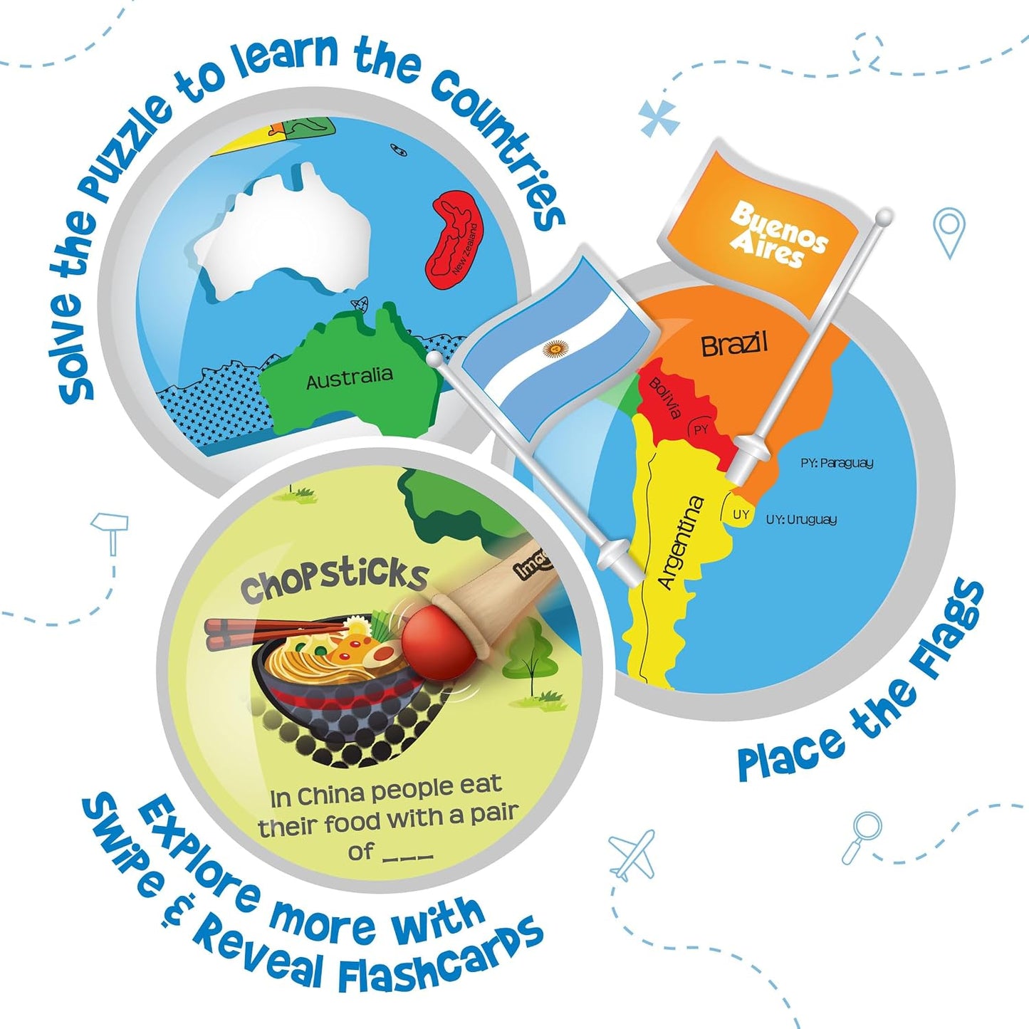 Imagimake Mapology World Flash Cards | Educational Toy Age 7+ | EVA foam World puzzle: 75 country pieces, 65 flags & stickers, 52 swipe & reveal cards & super swiper; master 200+ facts