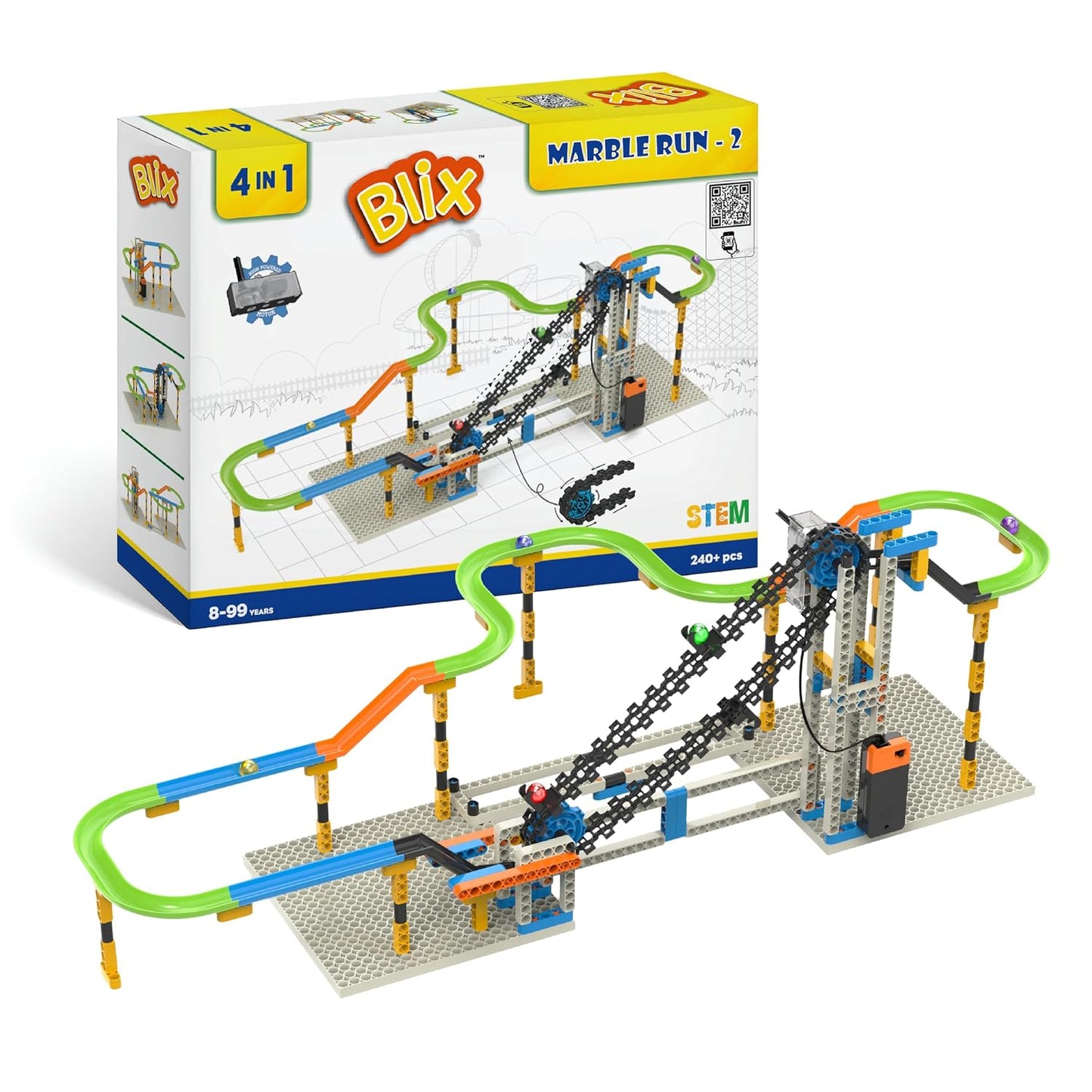 Blix Marble Run 2 | Motorised Conveyor, 4+Models, Age-8+, Best Gift for Kids