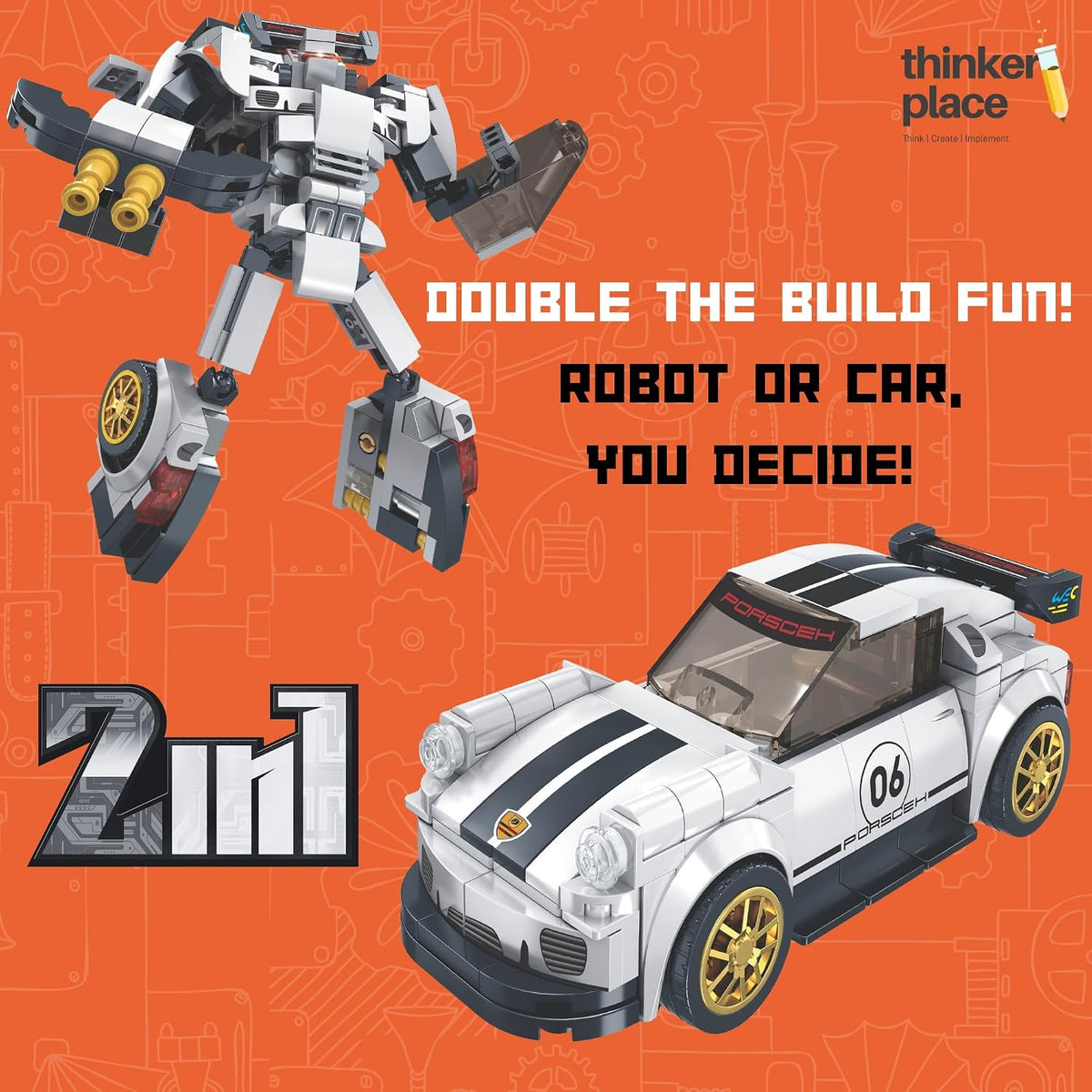 Premium Pearl White 2-in-1 Robot & Sports Car (241 Pieces) | Learn About Machines | Building Block Set for Kids Age 6+ | STEM Educational Toy | Build, Play & Learn