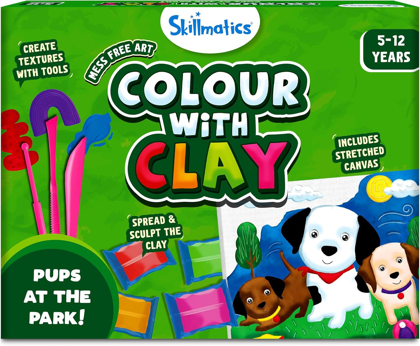 Skillmatics Art & Craft Kit - Colour with Clay, No Mess Art, Create a Clay Canvas of Pups at The Park, Gifts for Ages 5 to 12