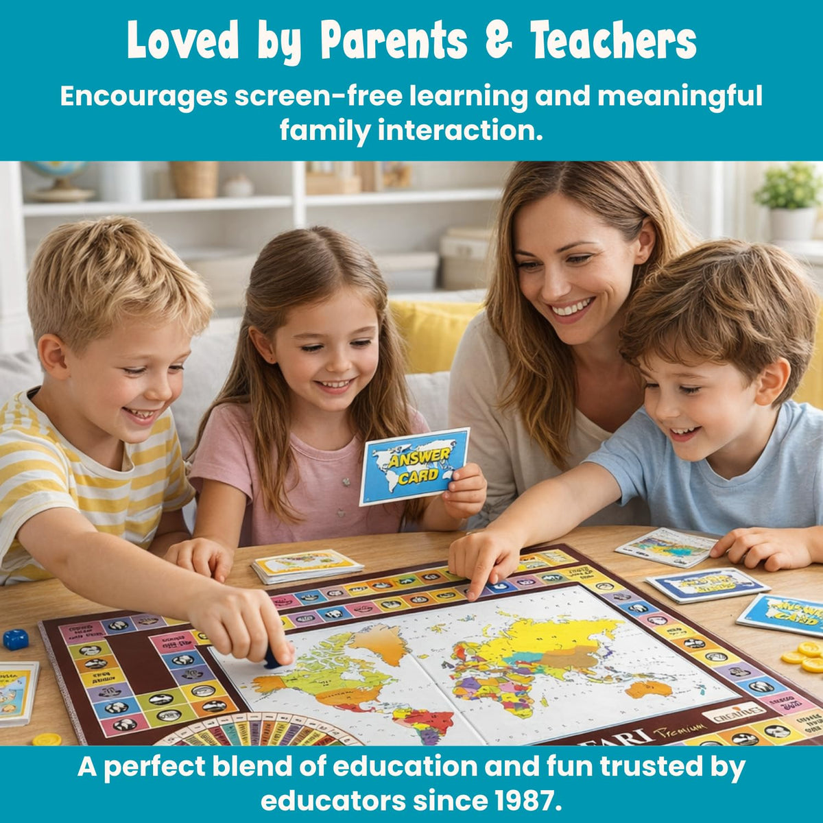 Creative's World Safari Premium Educational Geography Board Games for Kids Age 9+, World Map Quiz Game with 864 Questions & Answers Countries, Capitals & General Knowledge Learning Game 2-6 Players