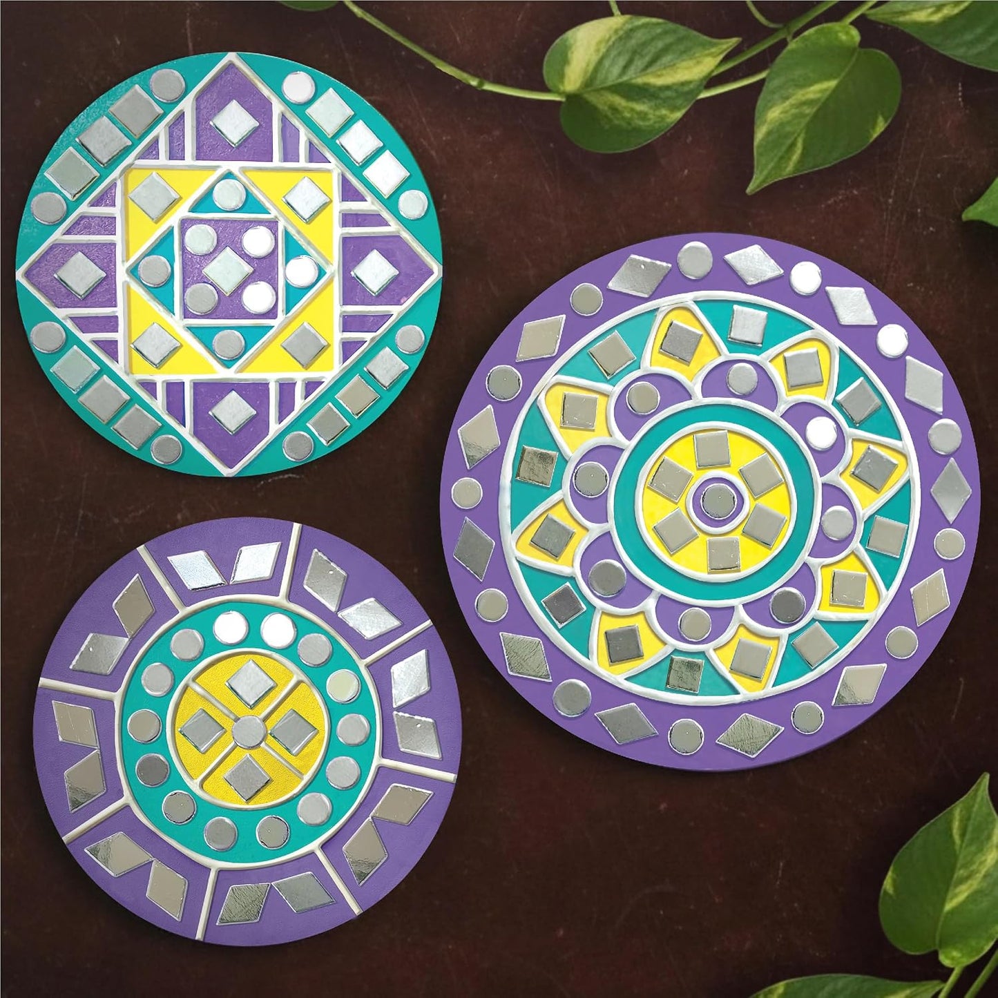 Imagimake DIY Lippan Art Kit | Art & Craft Kit for Girls Age 8+ | Lippan art kit: 3 wooden bases, 3 acrylic markers, 150+ sequins & 2 clay tubes; mirrorwork, clay & colour; girls 9-12