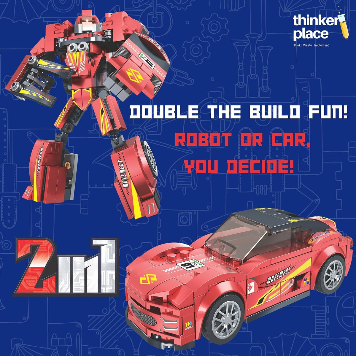 Racing Fury Red 2-in-1 Robot & Sports Car (228 Pieces) | Learn About Machines | Building Block Set for Kids Age 6+ | STEM Educational Toy | Build, Play & Learn | Science & Learning Toy
