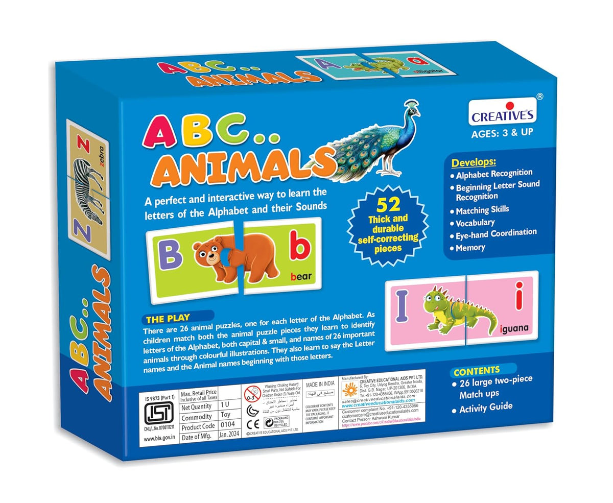 Creative’s ABC Animals, Learn the Alphabet with Animal Names, Early Puzzles, Learning & Educational Puzzles for Kids, Self-Correcting, Letter Sound Recognition, Ages 3 & Up