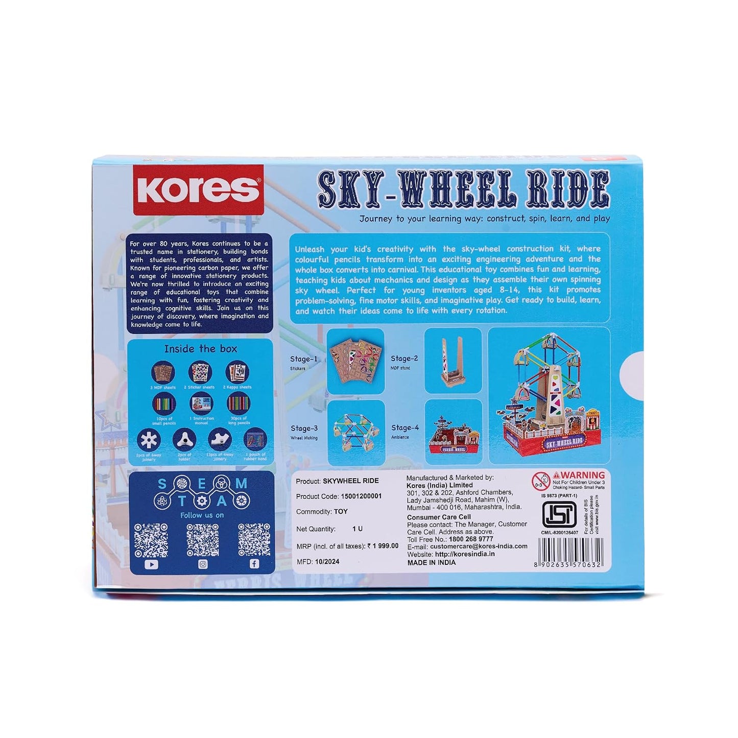 Kores Sky Wheel Ride Construction Toy Set | 120+ Pieces | DIY Ferris Wheel & Carnival Booths | STEM Building Toy for Kids Age 6+ | Creative Play & Skill Development