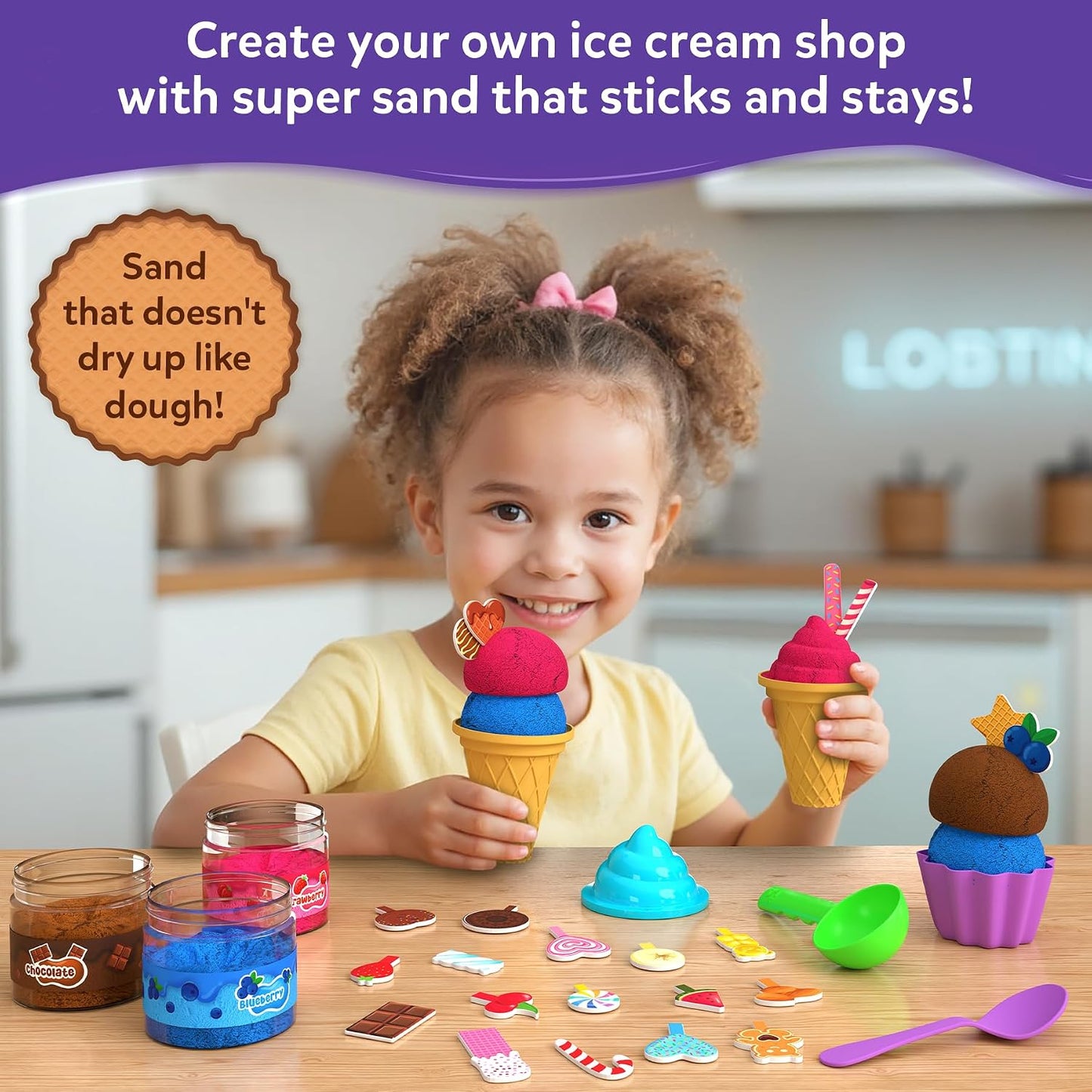 Skillmatics Sandeezy Pretend Play – Ice Cream Parlour, Mess-Free Sand Set | Sensory Toy with Moulds, Tools & Toppings for Kids, Non-Toxic, Indoor Activity, Screen-Free Gift for Ages 3, 4, 5, 6, 7