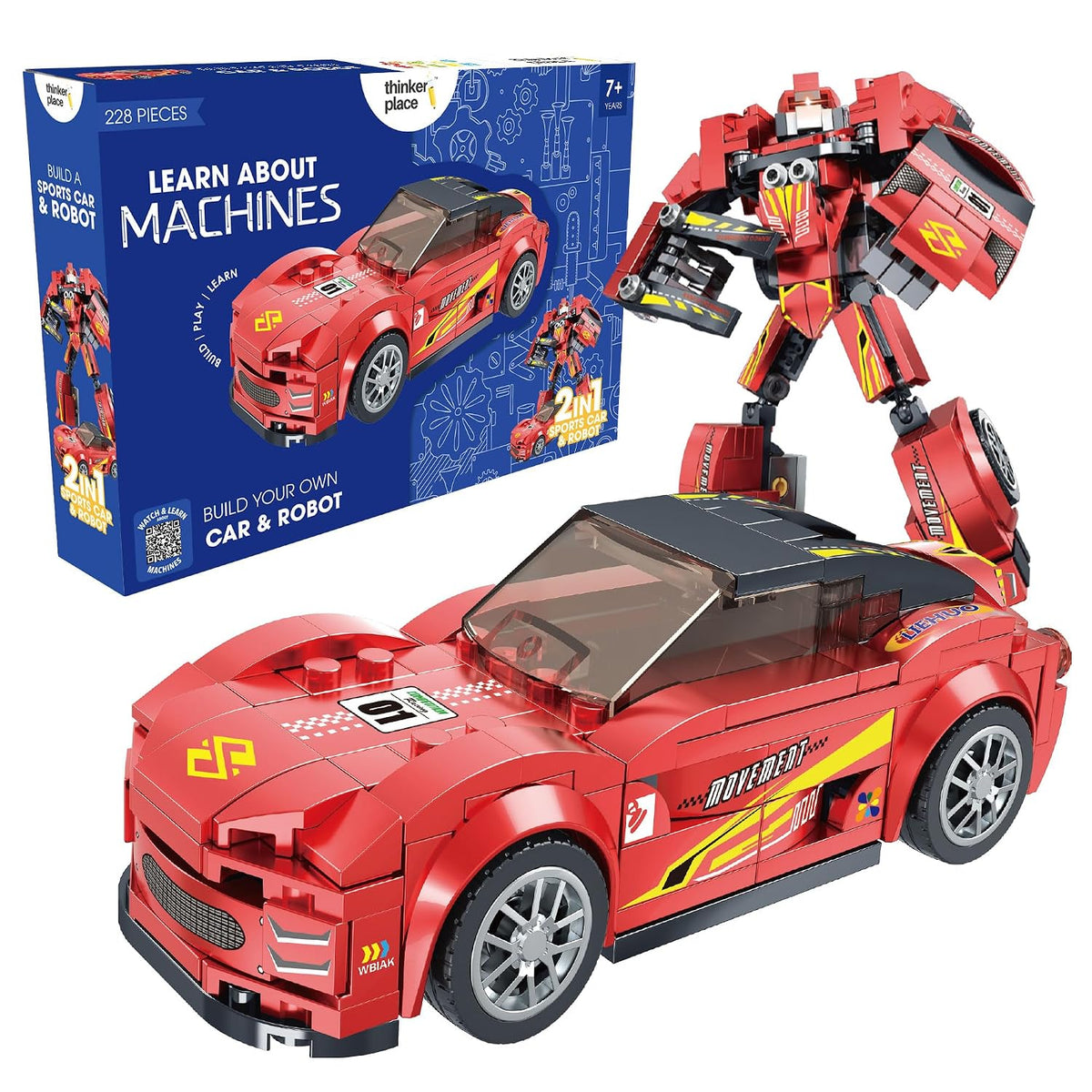 Racing Fury Red 2-in-1 Robot & Sports Car (228 Pieces) | Learn About Machines | Building Block Set for Kids Age 6+ | STEM Educational Toy | Build, Play & Learn | Science & Learning Toy