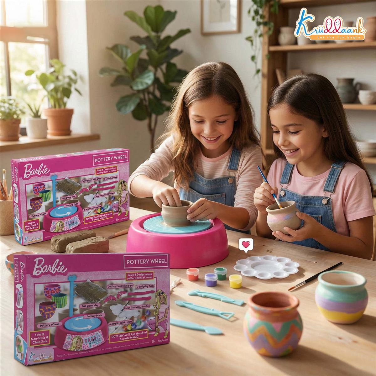 Mattel Barbie Theme Pottery Wheel - Complete DIY Clay Art & Craft Kit with 800g Clay, Sculpting Tools & Paints | Motorized Pottery Making Set for Kids 8+ | Creative & Educational Gift for Girls