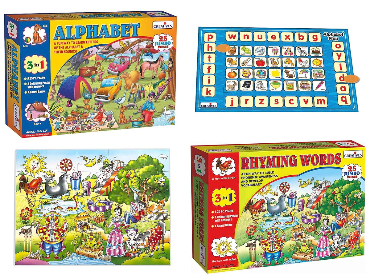 Creative's Combo Pack of 2 Box | Alphabet 3 in1 & Rhyming Words 3in1 | Early Learning | Alphabet & Rhyming Words Puzzles Game |Educational Games | Vocabulary Games | Gift Pack for Ages 3 & up