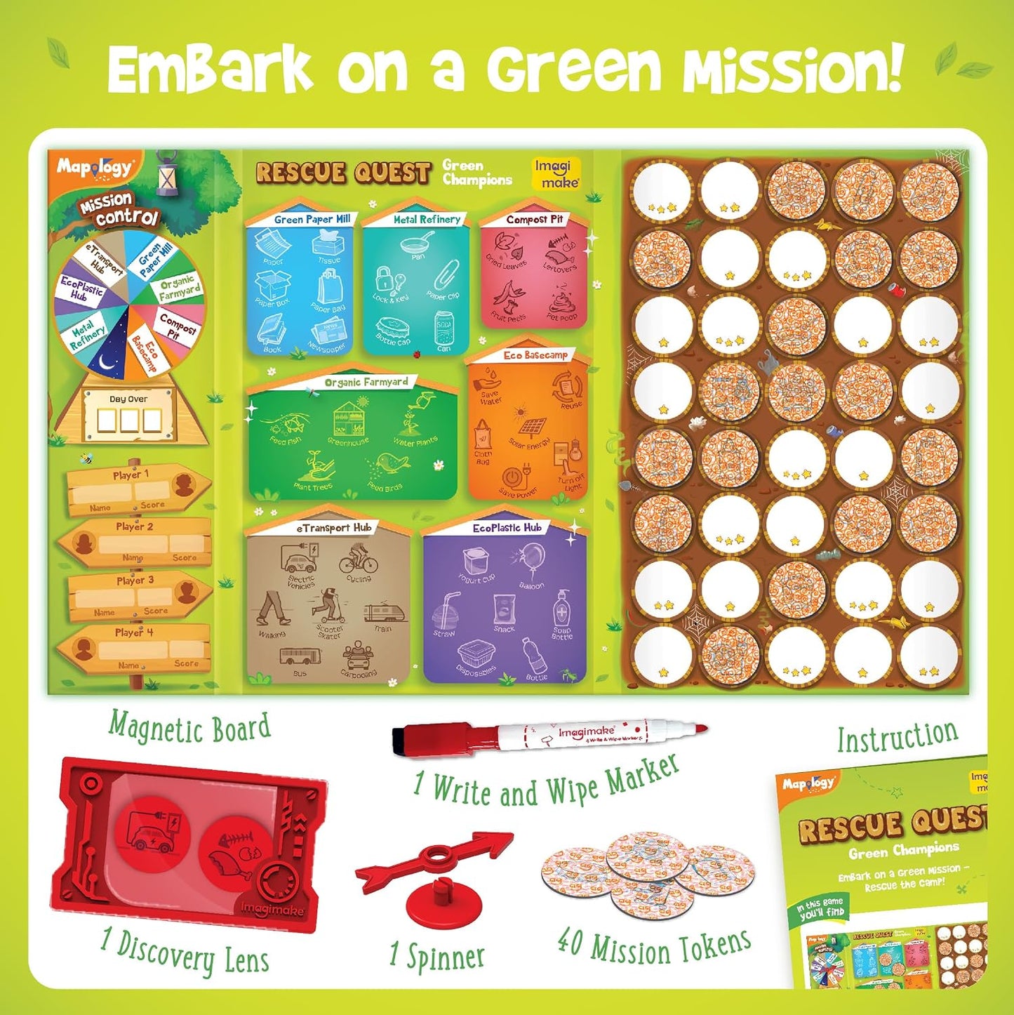 Imagimake Rescue Quest–Green Champions | Spin, Discover & Rescue Green Missions | Educational Fun Board Games for Friends & Family Night |Travel-Friendly Indoor Game |Gift for Kids Ages 5,6,7,8,9,10