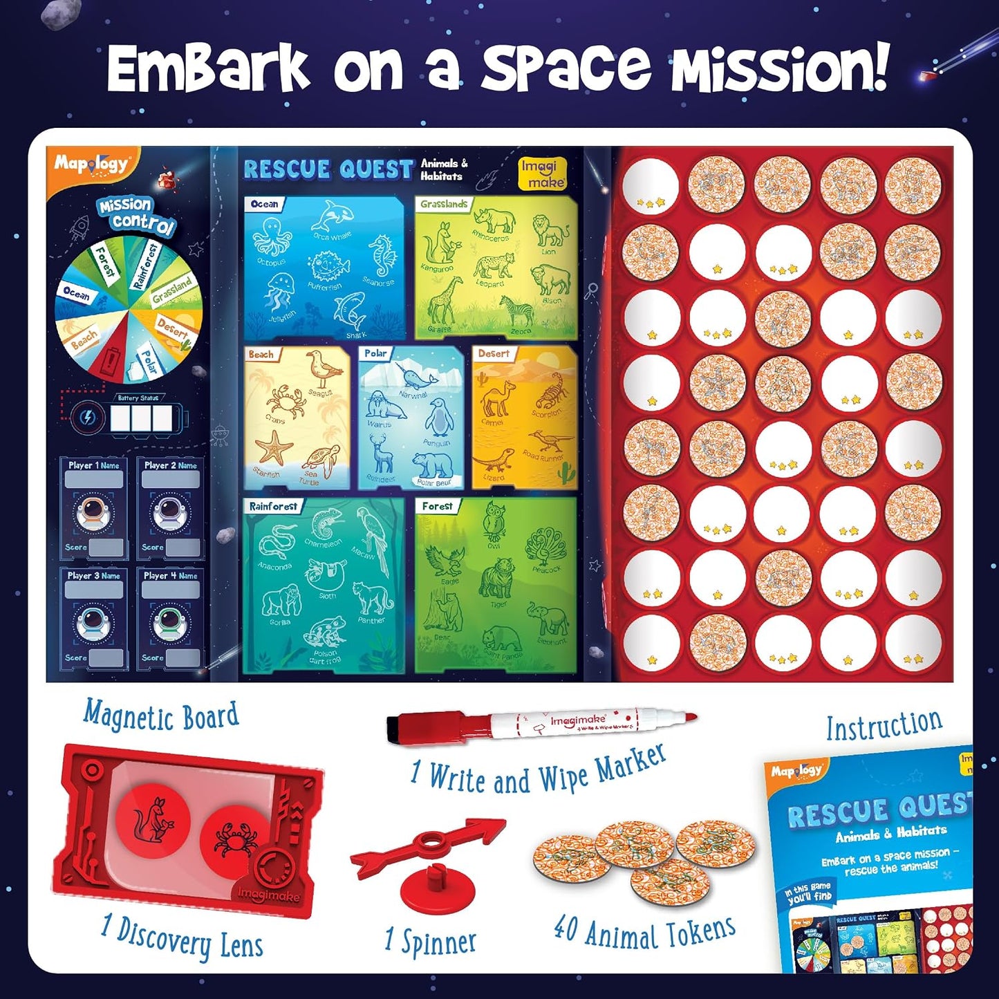 Imagimake Rescue Quest–Animals & Habitats | Spin, Discover & Rescue Animals | Educational Toys |Fun Board Games for Friends & Family Night |Travel-Friendly Indoor Game |Gift for Kids Ages 5,6,7,8,9,10