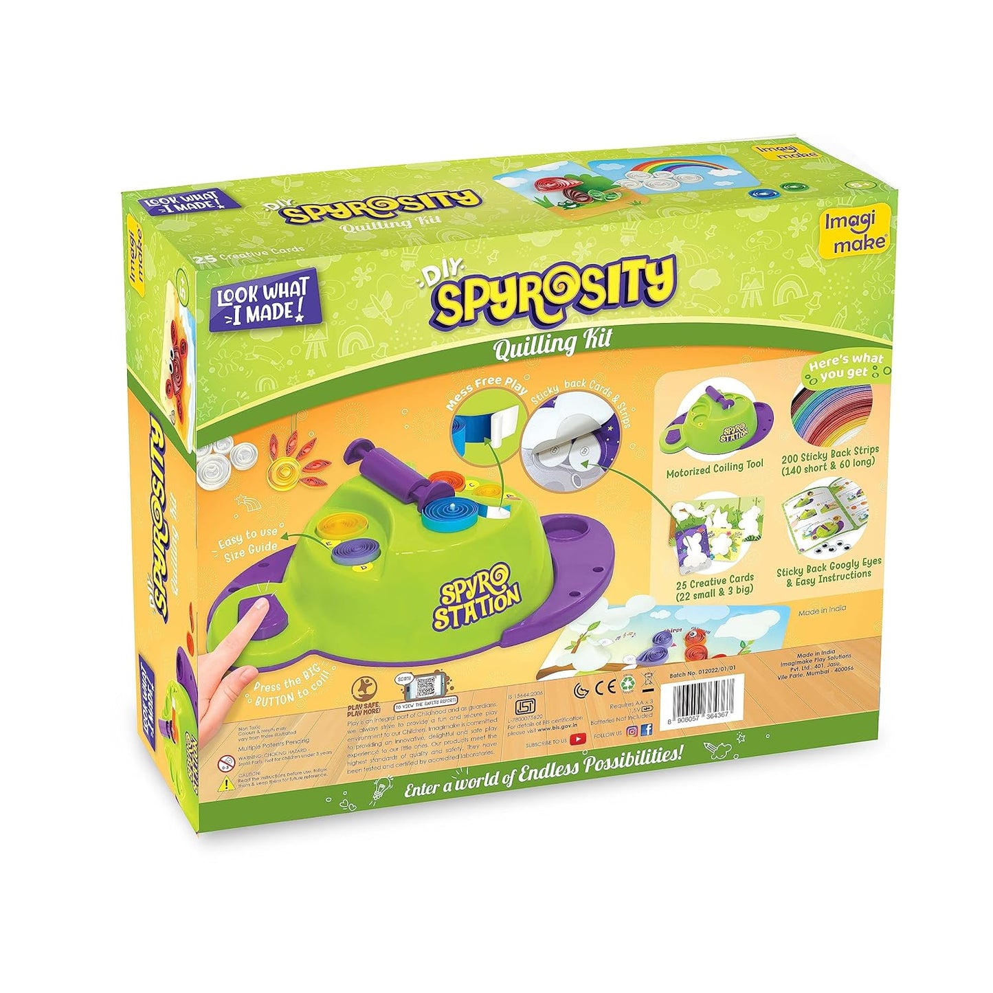 Quill On Spyrosity Spyrosity 3D Crinklers Explore Quilling Based Creative Toy and Activity Set with Patent Pending Motorized Tool for Boys and Girls Above 5 Years (Multicolour)