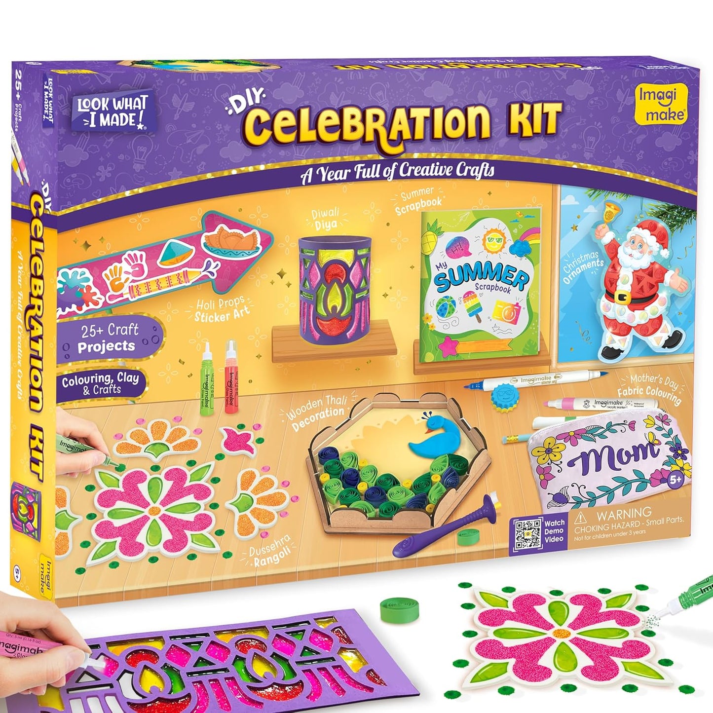 Imagimake Celebration Kit | 13 Craft Projects |Art & Craft Kit |Kids Age 5+ | 13 festival craft projects, one a month—Holi, Rakhi, Diwali & more; 500+ supplies across 8 craft skills; mess-free
