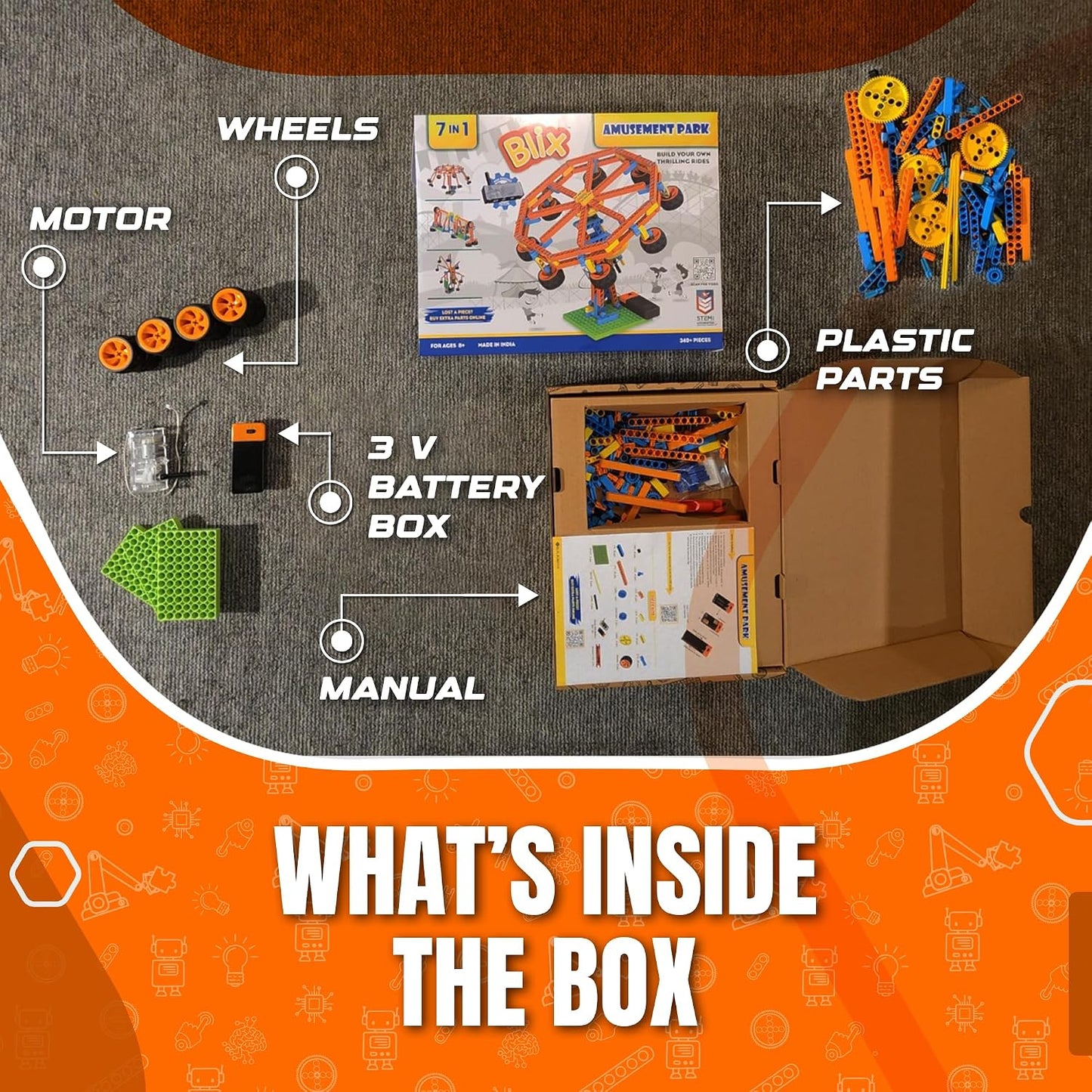 BLIX Robotix - Amusement Park, Science Kit, Educational DIY Building Set, Construction Toys, for 7+ Years Boys and Girls