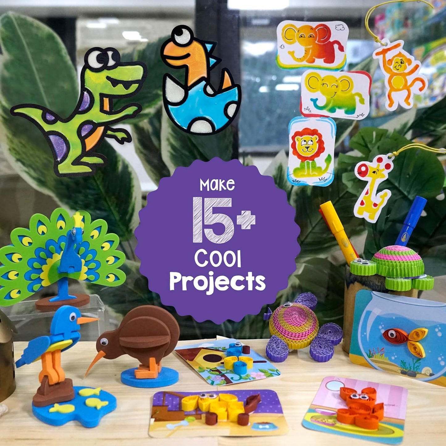 Imagimake 5-in-1 Awesome Craft Kit | Art & Craft Kit for Kids Age 5+ | 5 craft techniques—stamp art, jelly stickers, quilling, 3D paper & model making; 15+ projects, 100+ supplies