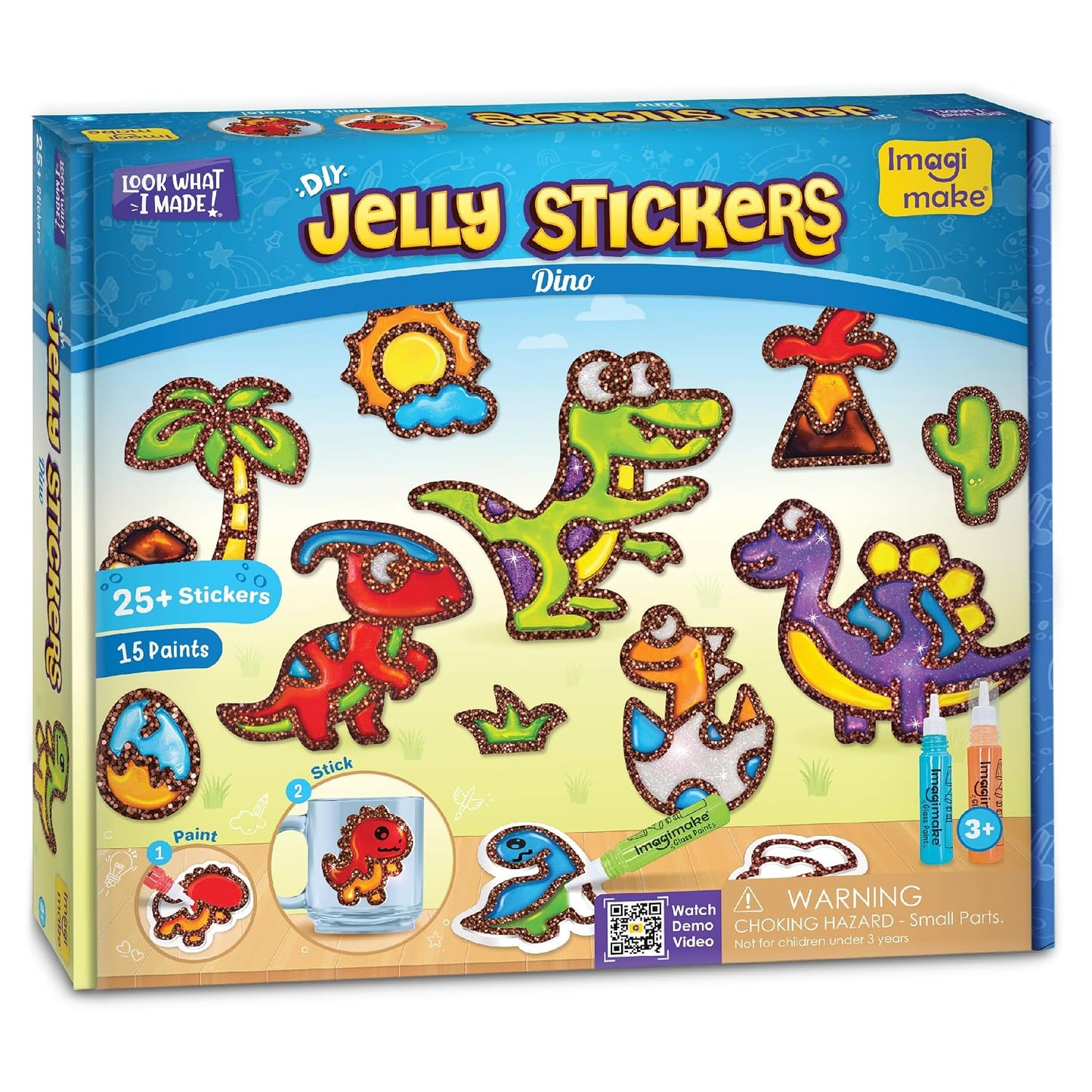 Imagimake DIY Dino Jelly Stickers | Art & Craft Kit for Kids Age 3+ | 25+ dino designs, 15 glass paint tubes & detail sticker sheet; paint, peel & stick glossy jelly stickers on glass