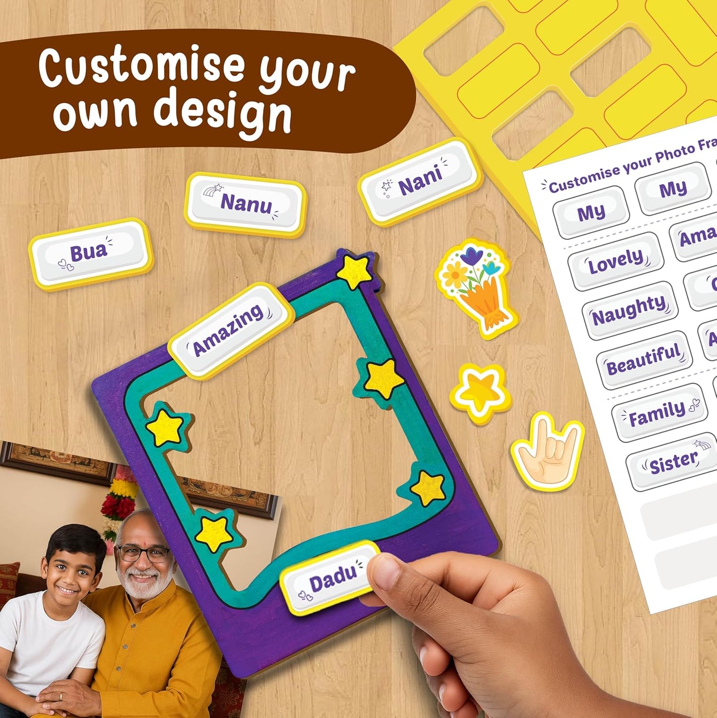 Imagimake DIY Wood Art Photo Frame | Make 3 Customized Photo Frames | Painting & Colouring Kit | Birthday Gift For Kids Age 5,6,7,8 | Toys For 6 Year Old Boy & Girl, Multicolor