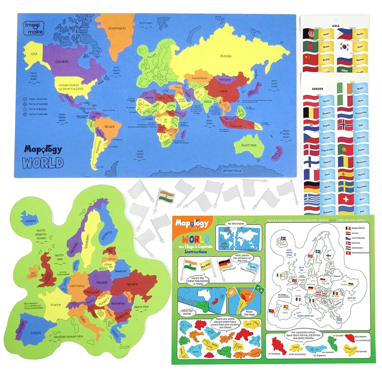 Imagimake Mapology - Learn World Map Puzzle with Flags & Capitals, Make Miniature Models of Animals Around the World, Educational Toy - Puzzles for Kids for Age 5 Years+, Best Gift for Boys & Girls