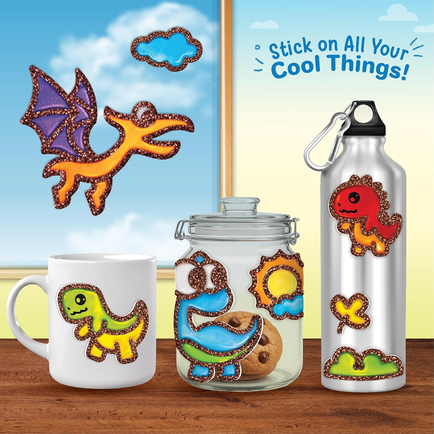 Imagimake DIY Dino Jelly Stickers | Art & Craft Kit for Kids Age 3+ | 25+ dino designs, 15 glass paint tubes & detail sticker sheet; paint, peel & stick glossy jelly stickers on glass