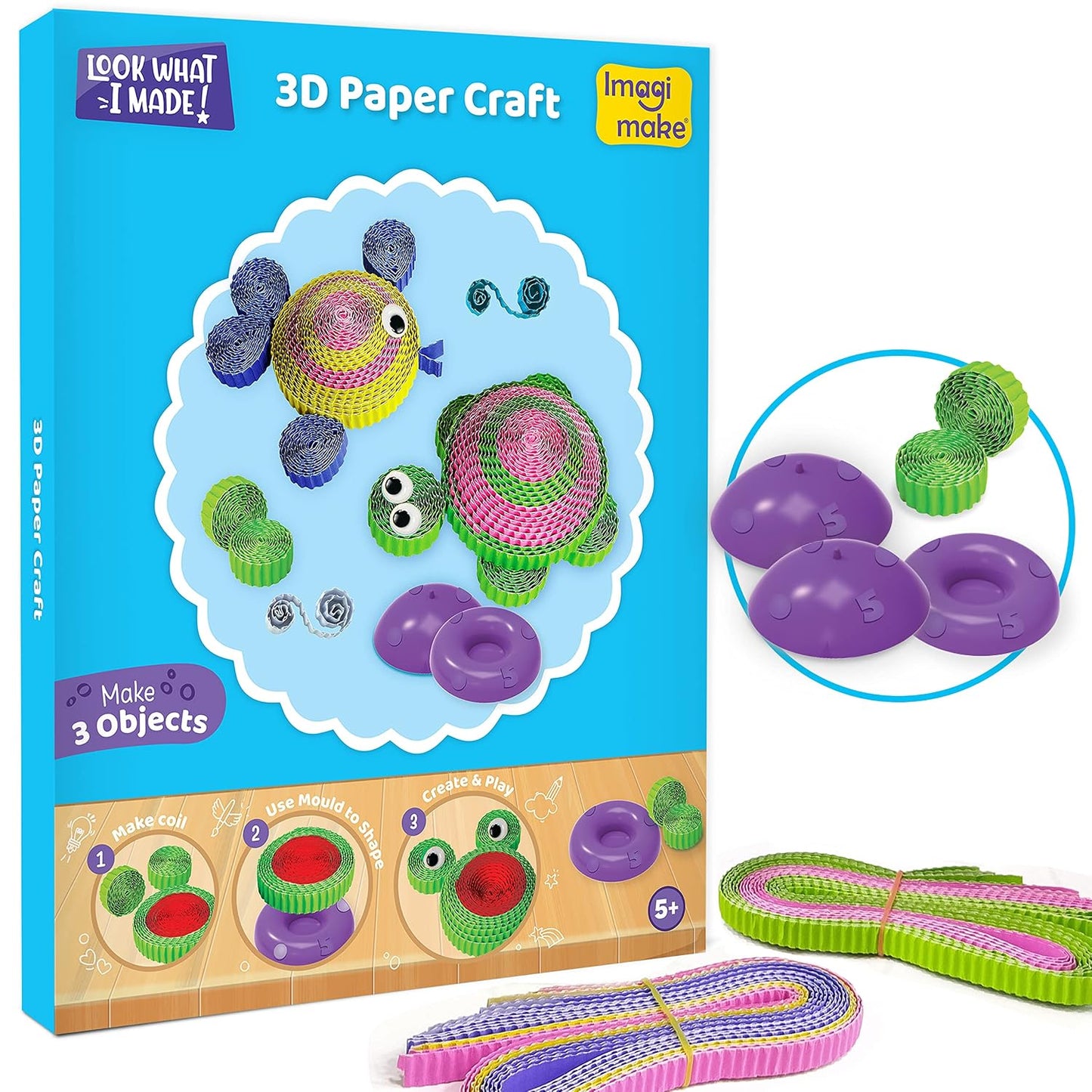 Imagimake 5-in-1 Awesome Craft Kit | Art & Craft Kit for Kids Age 5+ | 5 craft techniques—stamp art, jelly stickers, quilling, 3D paper & model making; 15+ projects, 100+ supplies
