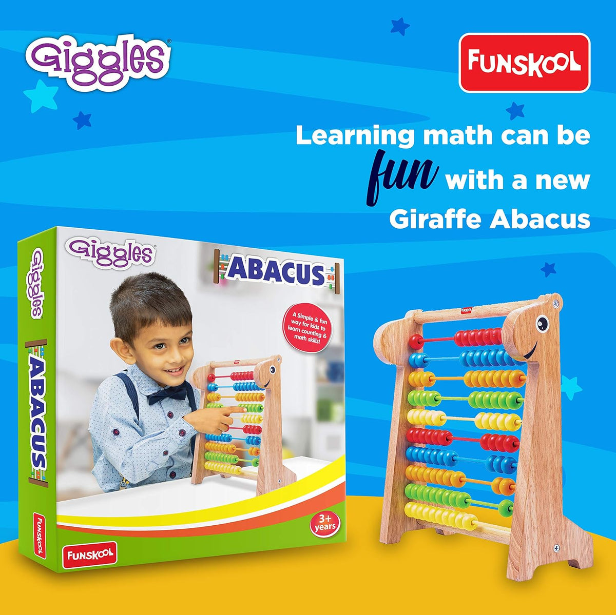 Giggles Funskool Abacus, Educational Counting Toy for Kids, Develops Early Math Skills & Number Recognition, Encourages Learning & Development, Preschool Activity Set, Gift Set for Kid, Ages 3+ Years