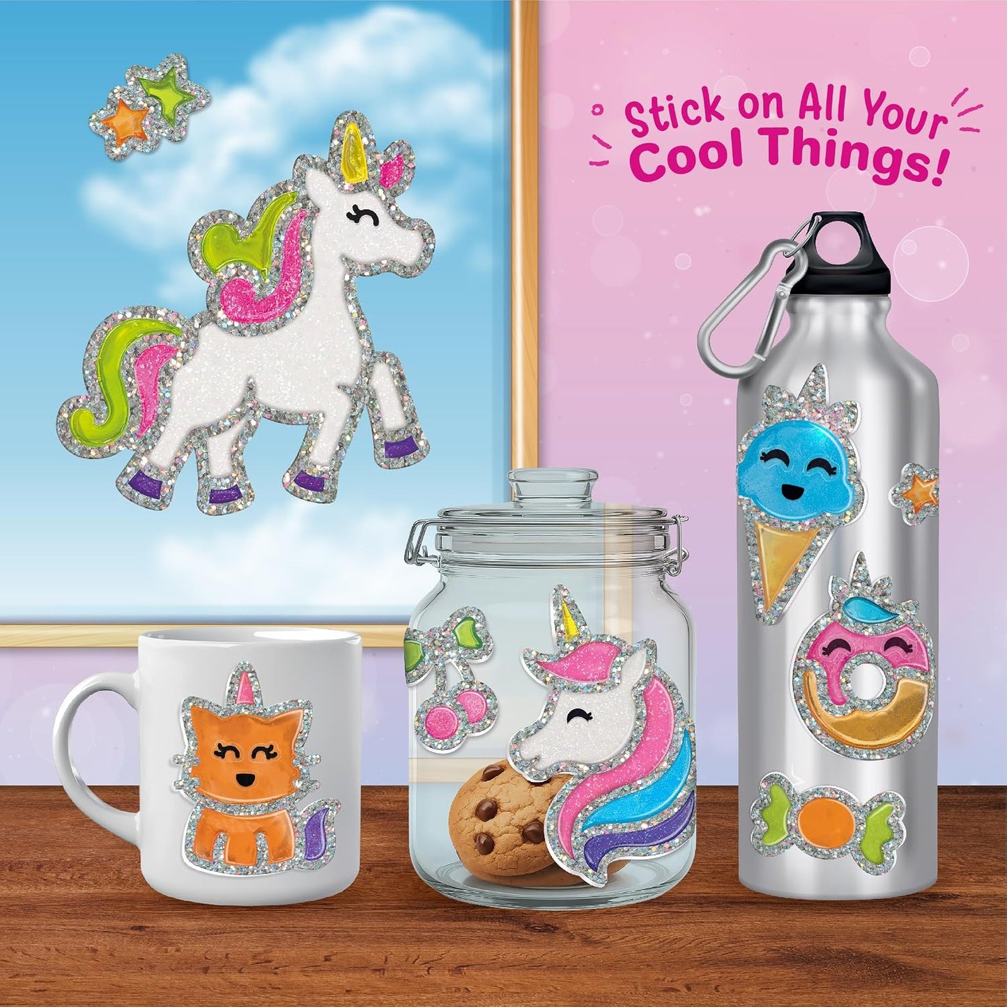 Imagimake DIY Unicorn Jelly Stickers | Art & Craft Kit for Kids Age 3+ | 25+ unicorn designs, 15 glass paint tubes & detail sticker sheet; paint, peel & stick glossy jelly stickers on glass