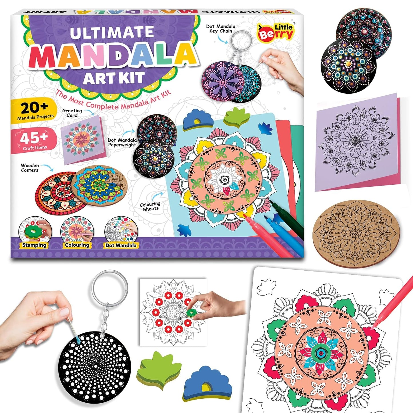 Little Berry Mandala Madhubani Painting Kit | Ultimate Mandala Art Kit for Adults | All-Inclusive Art and Craft Kit for Girls | Create 20+ Projects | Gifts for Girls Age 10-12