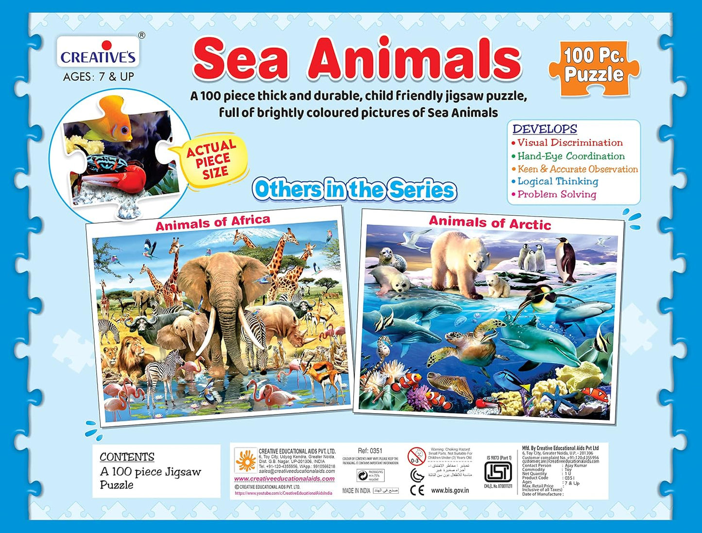 Creative's Sea Animals – 100 Piece Jigsaw Puzzle | Ocean-Themed for Kids & Adults | Fun & Challenging Brain Game | Educational Sea Life for Ages 6 & Up