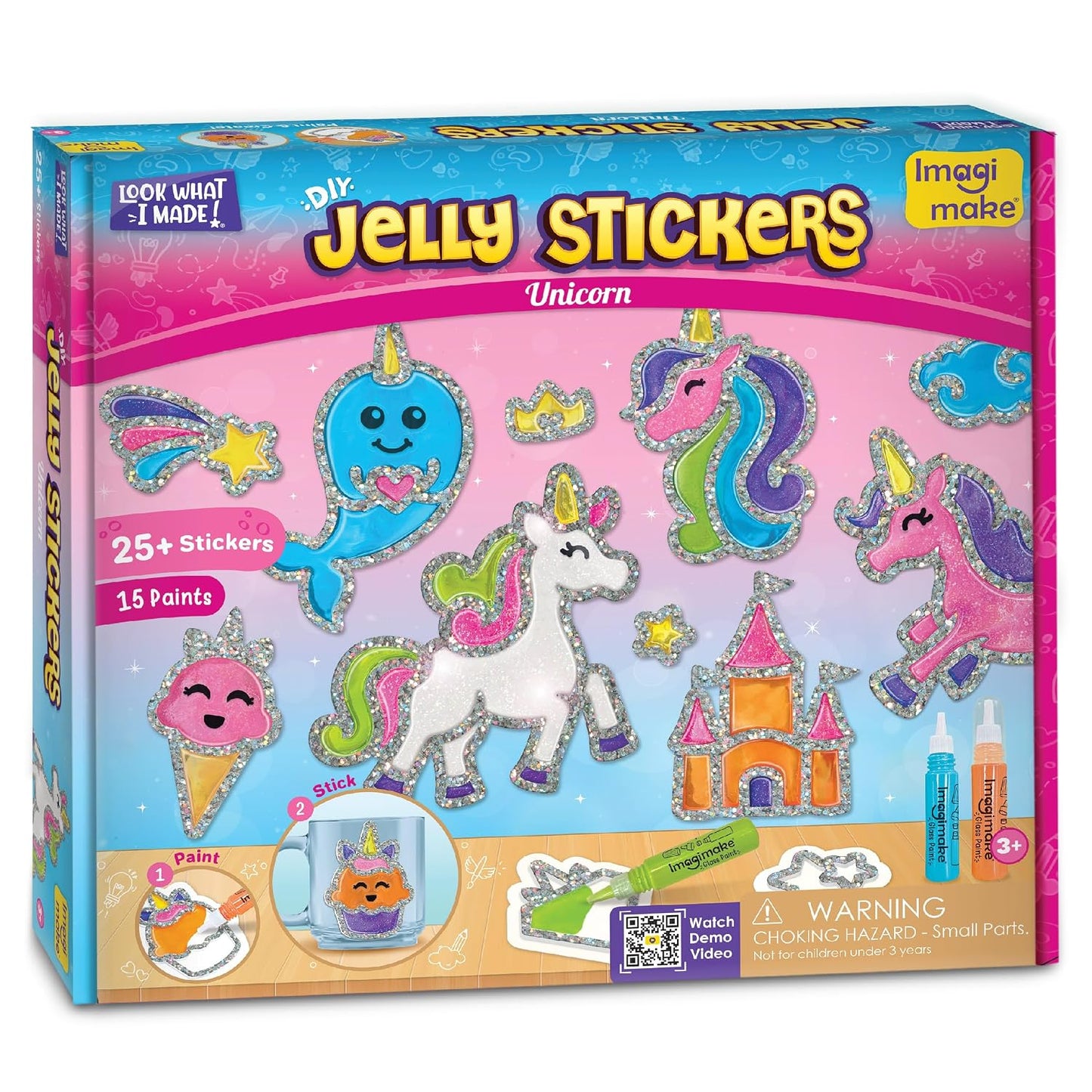 Imagimake DIY Unicorn Jelly Stickers | Art & Craft Kit for Kids Age 3+ | 25+ unicorn designs, 15 glass paint tubes & detail sticker sheet; paint, peel & stick glossy jelly stickers on glass