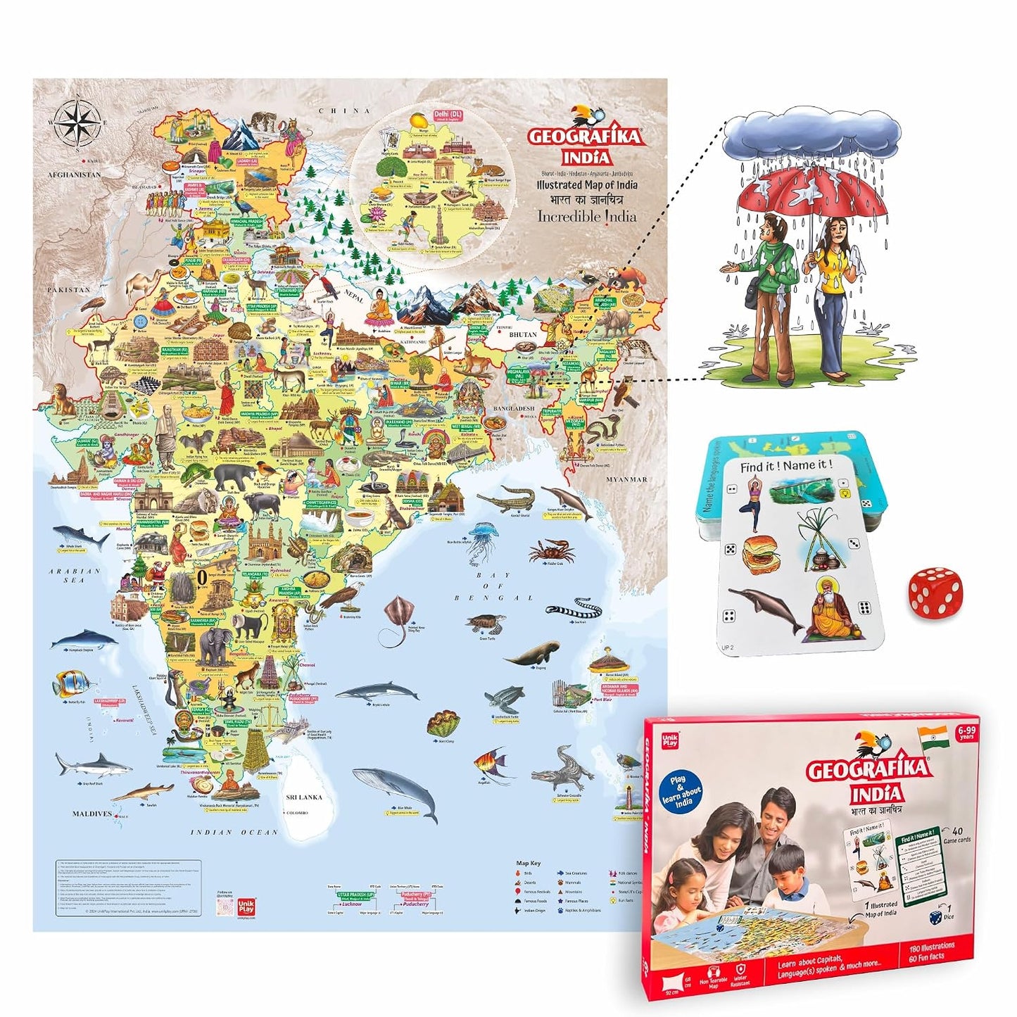 Geografika India Map Game with Flash Cards | Geography Game for Kids 5+ Years | Educational Toy | Birthday & Return Gift | Learn Capitals & Languages Spoken |ScreenFree Learning Activity