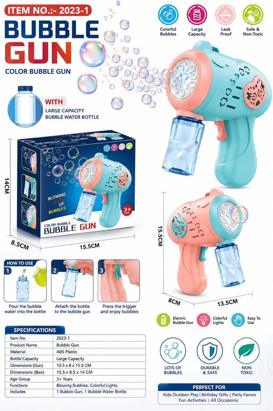 Color Bubble Gun with Large Capacity Bubble Bottle – Kids Bubble Blaster Toy