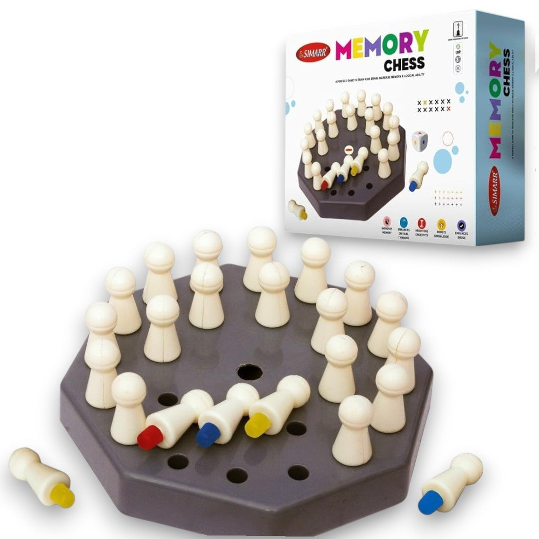 Simarr Memory Chess Board Game – Wooden Memory Matching Strategy Game with Dice for Kids & Family