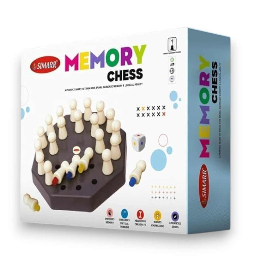 Simarr Memory Chess Board Game – Wooden Memory Matching Strategy Game with Dice for Kids & Family