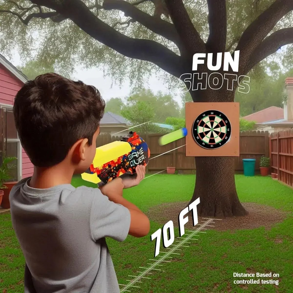 Quickshot Game Over Foam Dart Blaster – 70 Ft Range Toy Gun for Kids 8+