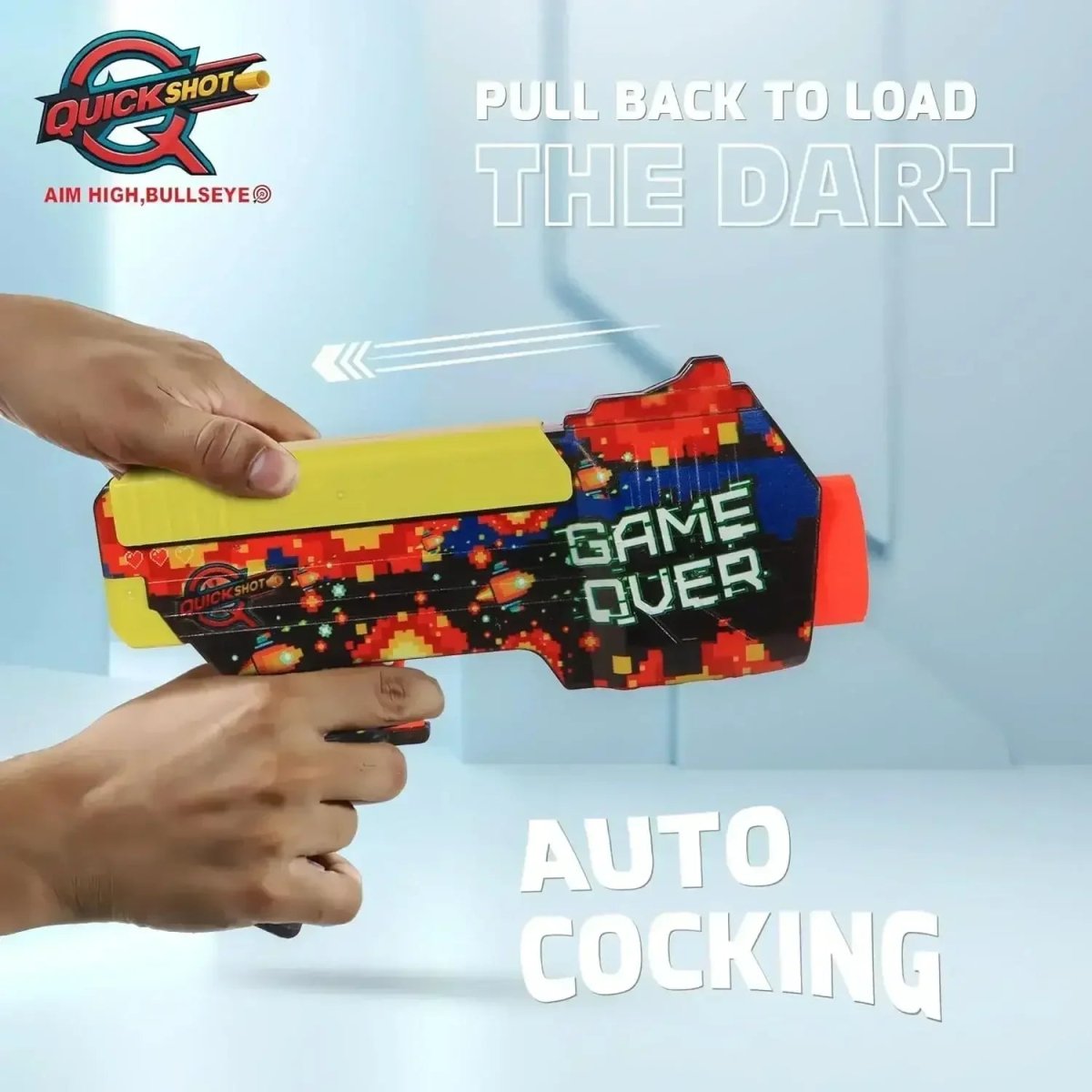 Quickshot Game Over Foam Dart Blaster – 70 Ft Range Toy Gun for Kids 8+