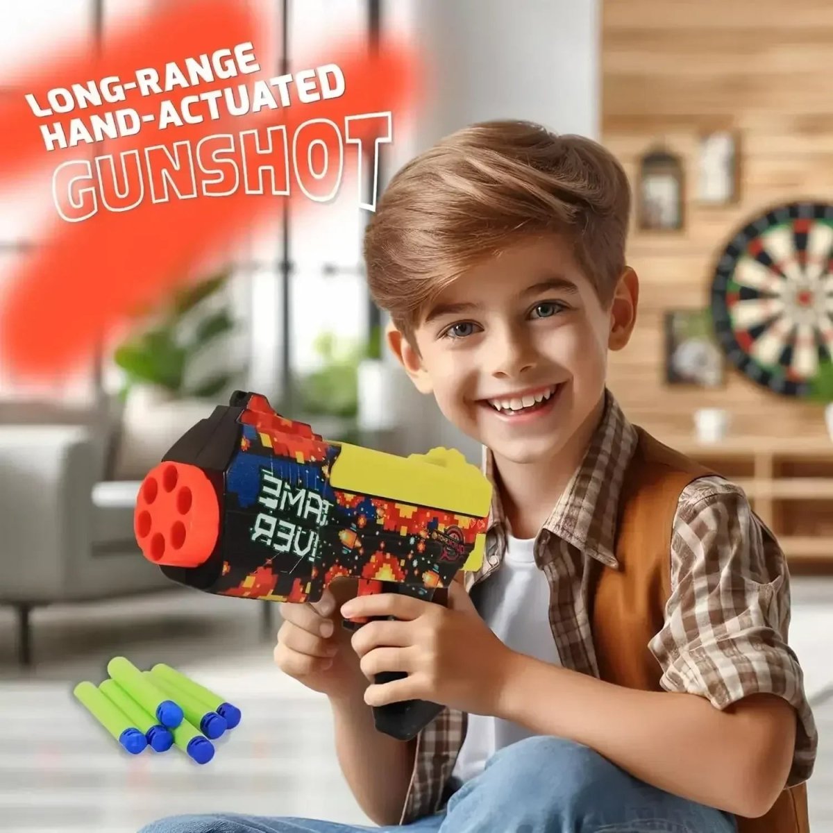 Quickshot Game Over Foam Dart Blaster – 70 Ft Range Toy Gun for Kids 8+