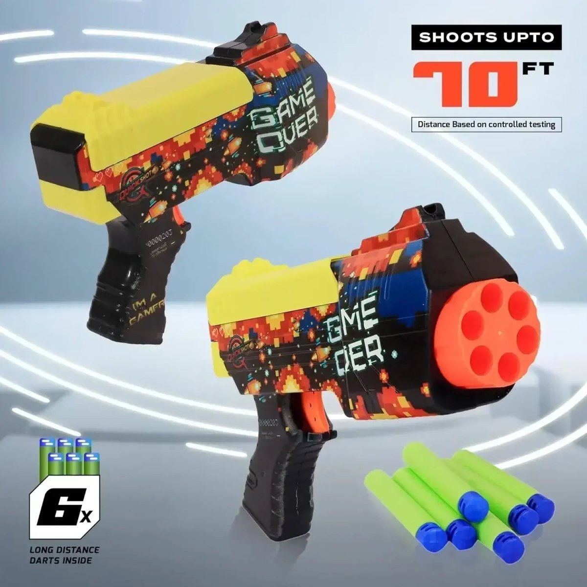 Quickshot Game Over Foam Dart Blaster – 70 Ft Range Toy Gun for Kids 8+