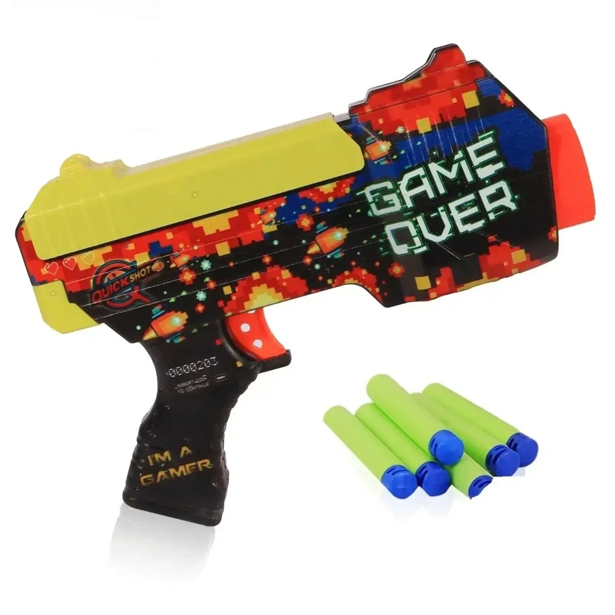 Quickshot Game Over Foam Dart Blaster – 70 Ft Range Toy Gun for Kids 8+