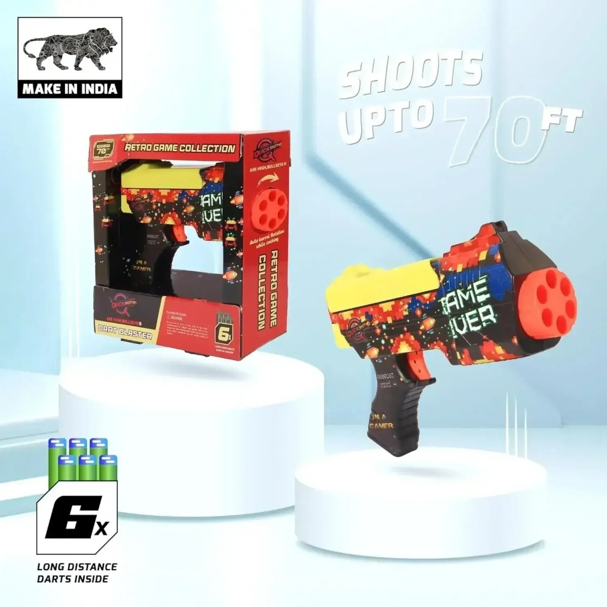 Quickshot Game Over Foam Dart Blaster – 70 Ft Range Toy Gun for Kids 8+