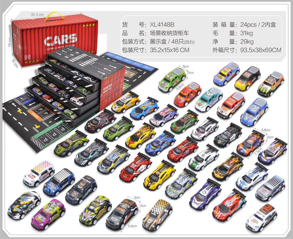 48-Piece Mini Alloy Pull-Back Racing Cars Set with Container Storage Box & Playmat (Ages 3+)