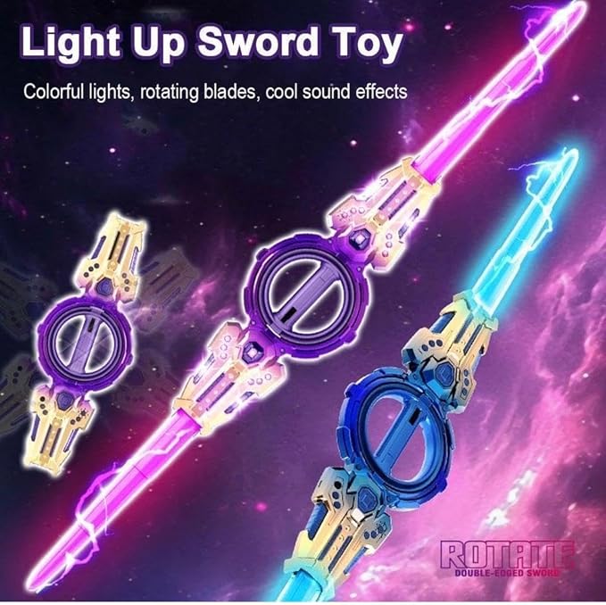 LED Light Up Toy Sword for Kids with 7 Color Flashing Lights | 360° Rotating Action Role Play Toy for Boys, Girls & Party Costume Fun