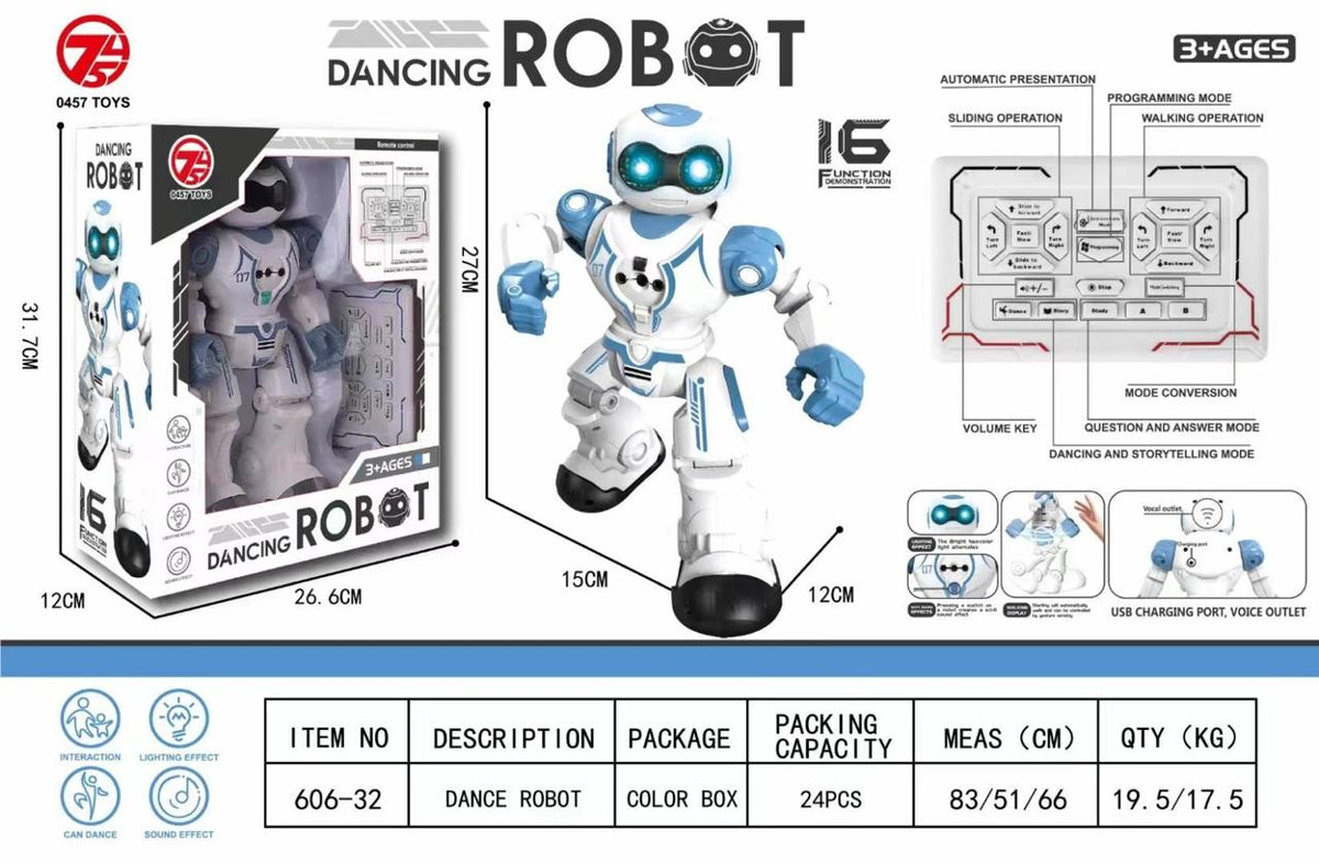 Dancing Robot Toy with Lights & Sound | 16 Functions | USB Rechargeable
