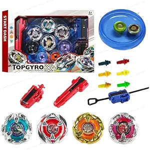 SHAKTISM Battling Top Burst Gyro Toy Blade Battle Set with 4 Spinning Tops, 2 Launchers 1 Rapicords, Portable Storage Box, for Kids Ages 6+