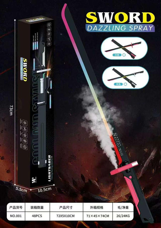 Cyberpunk LED Lightsaber Sword with Dazzling Mist Spray & Sound Effects (73cm)