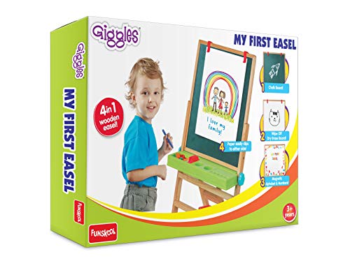 Giggles - My First Easel , 4 in 1 Double Sided Wooden Easel Board , Multicolour with Alphabet & Numbers , 3 Years & above , Preschool toys